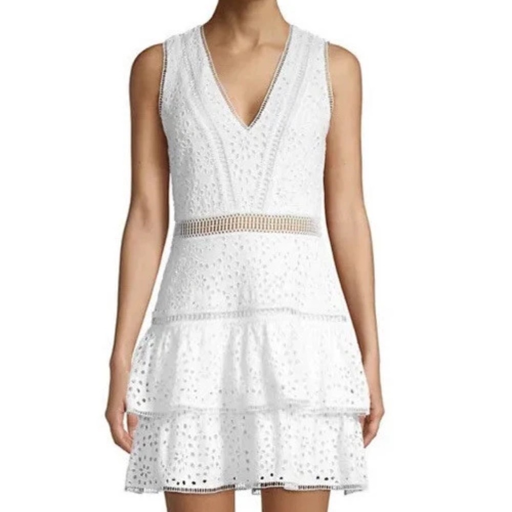 Aqua White Ruffled Tiered V-Neck Sundress party vacation